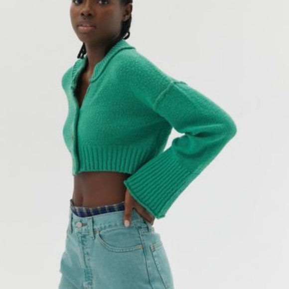 BDG Vernon Cropped Cardigan In Green - Picture 2 of 3